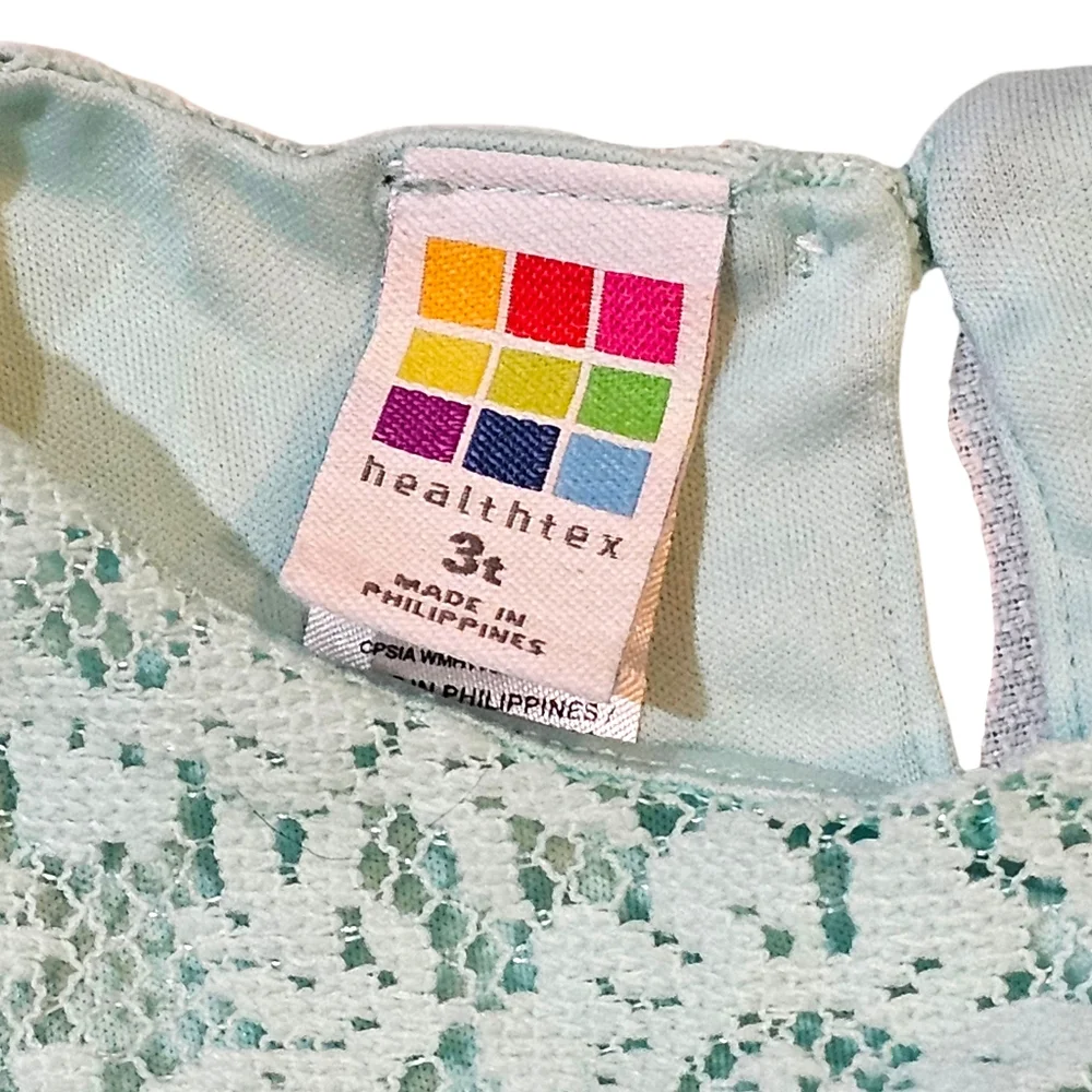 Healthtex Lace Dress Toddler Girls 3T Mist Mint Excellent Ruffle Floral Rosette